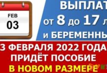 Виплата допомоги від 8 до 17 років у лютому 2022 року